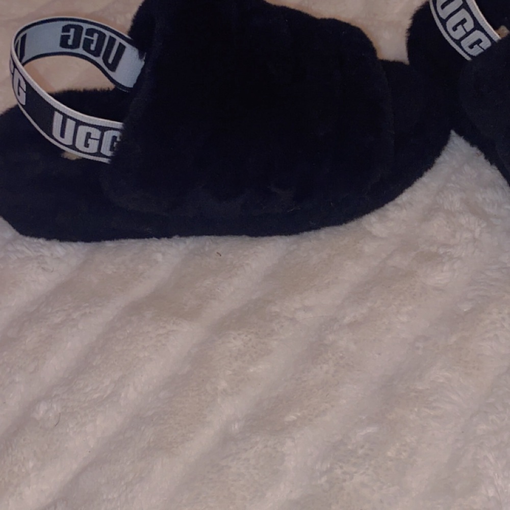 UGG Black Fluffy Sandals